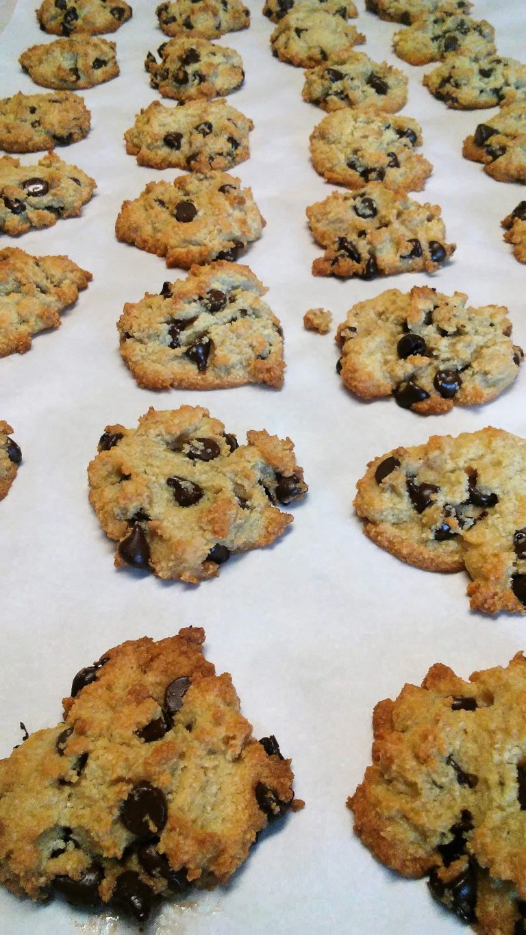 rolls of keto chocolate chip cookies on a table