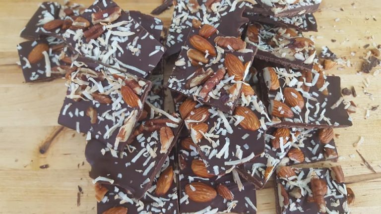 keto chocolate bark stack up on each other