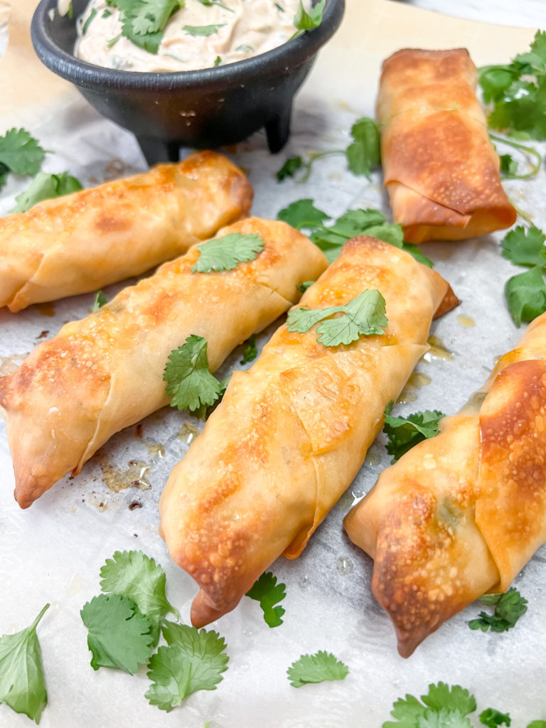 Baked Buffalo Chicken Egg Rolls with Cilantro Lime Ranch