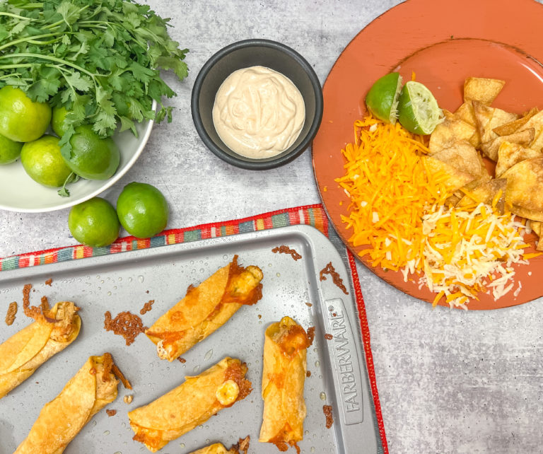 Crispy Chipotle Chicken Cream Cheese Taquitos with Cilantro Lime Sauce