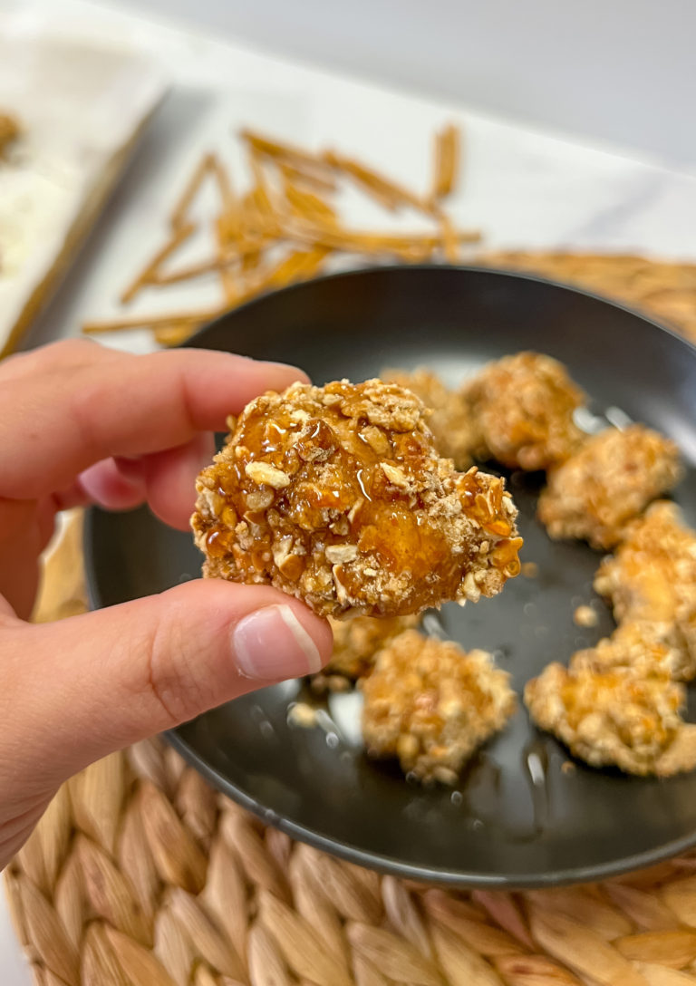Oven Fried Southern Hot Honey Mustard Pretzel Popcorn Chicken