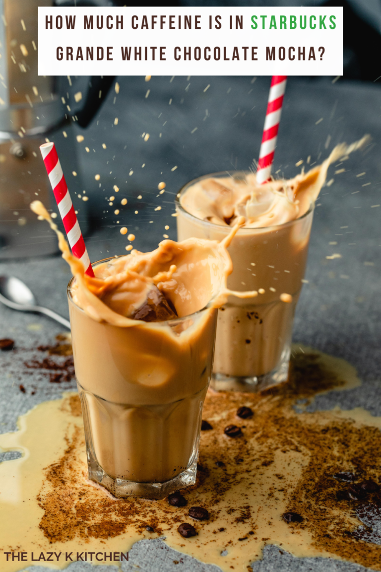 Pinterest pic of 2 glasses filled with copycat Starbucks white chocolate mocha iced coffee