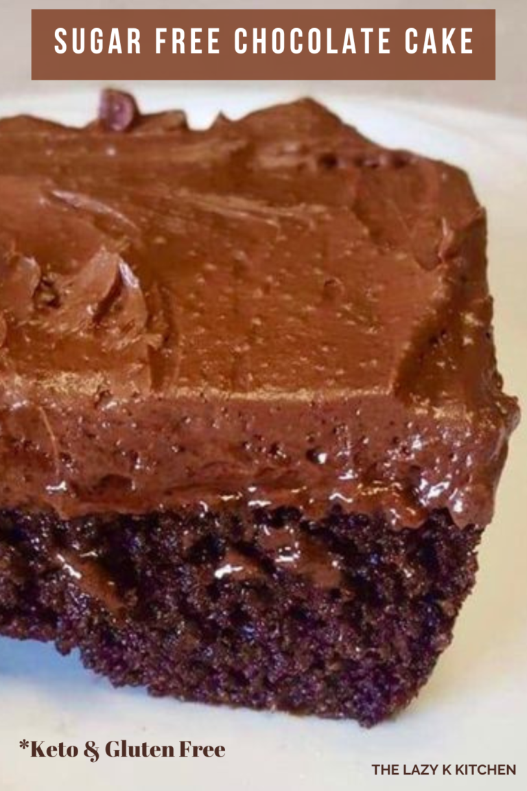 Pinterest pic of sugar free chocolate cake on a white plate
