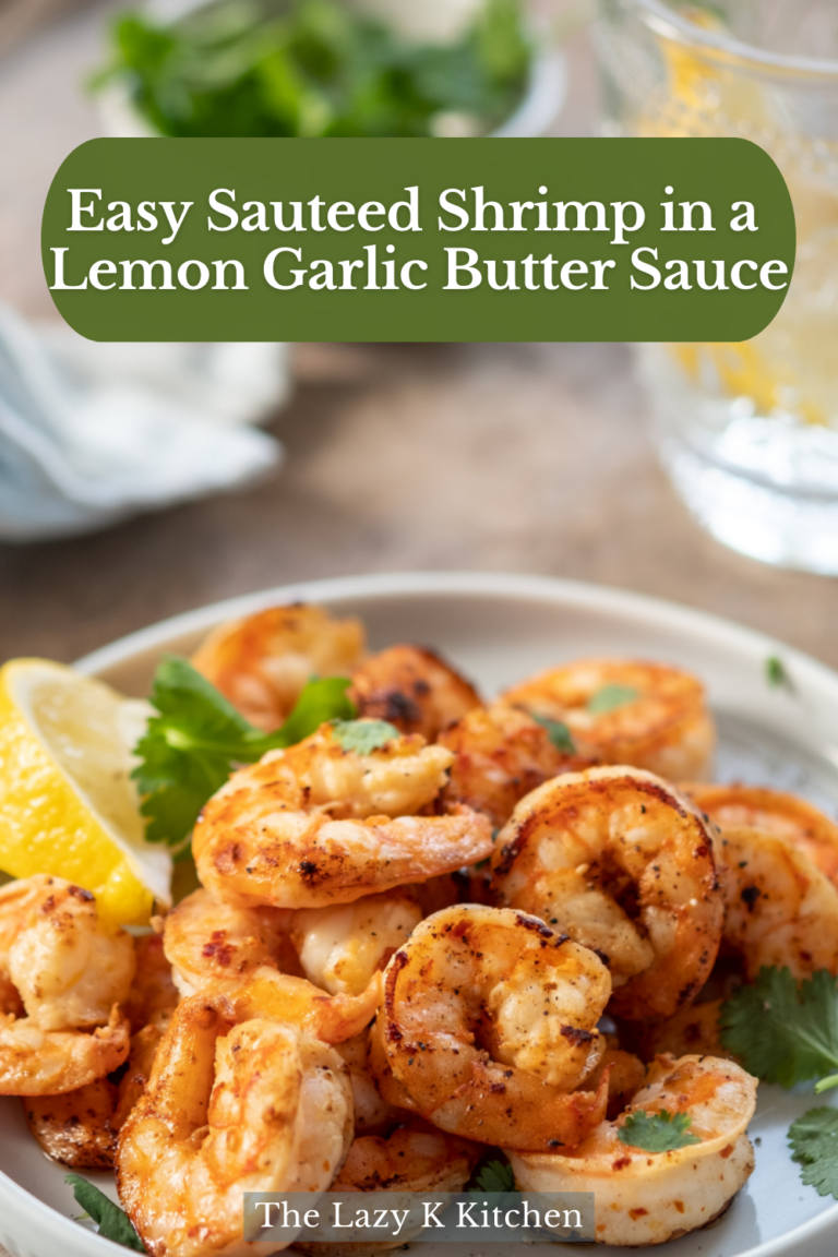 Pinterest pic of easy sauteed shrimp in a lemon garlic butter sauce