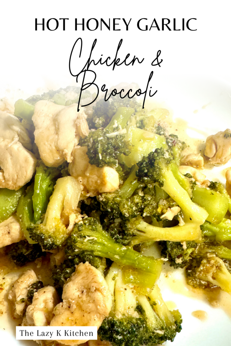 Pinterest pic of hot honey garlic chicken and broccoli