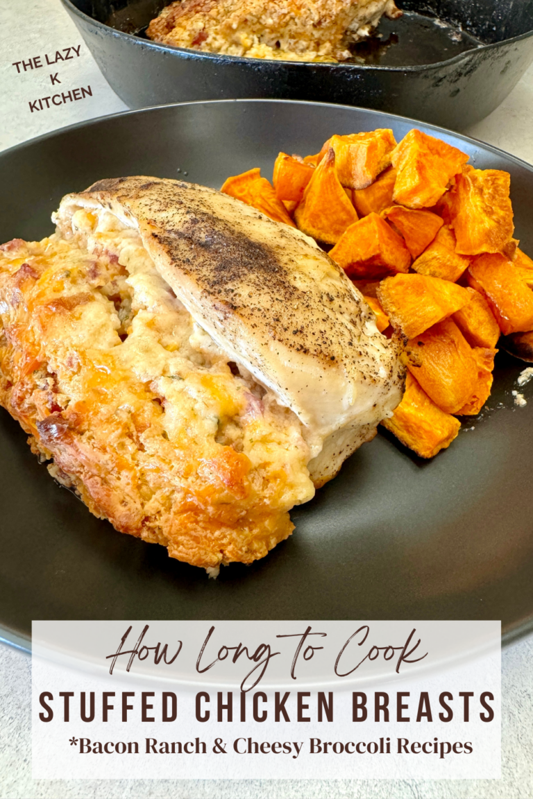 Pinterest pic of how long to cook stuffed chicken breasts