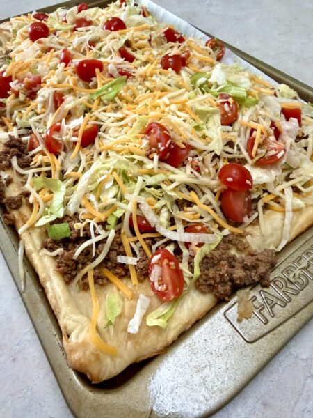 taco bake on a baking sheet