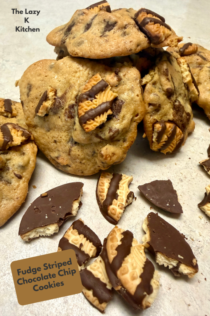 Pinterest pic of fudge striped chocolate chip cookies