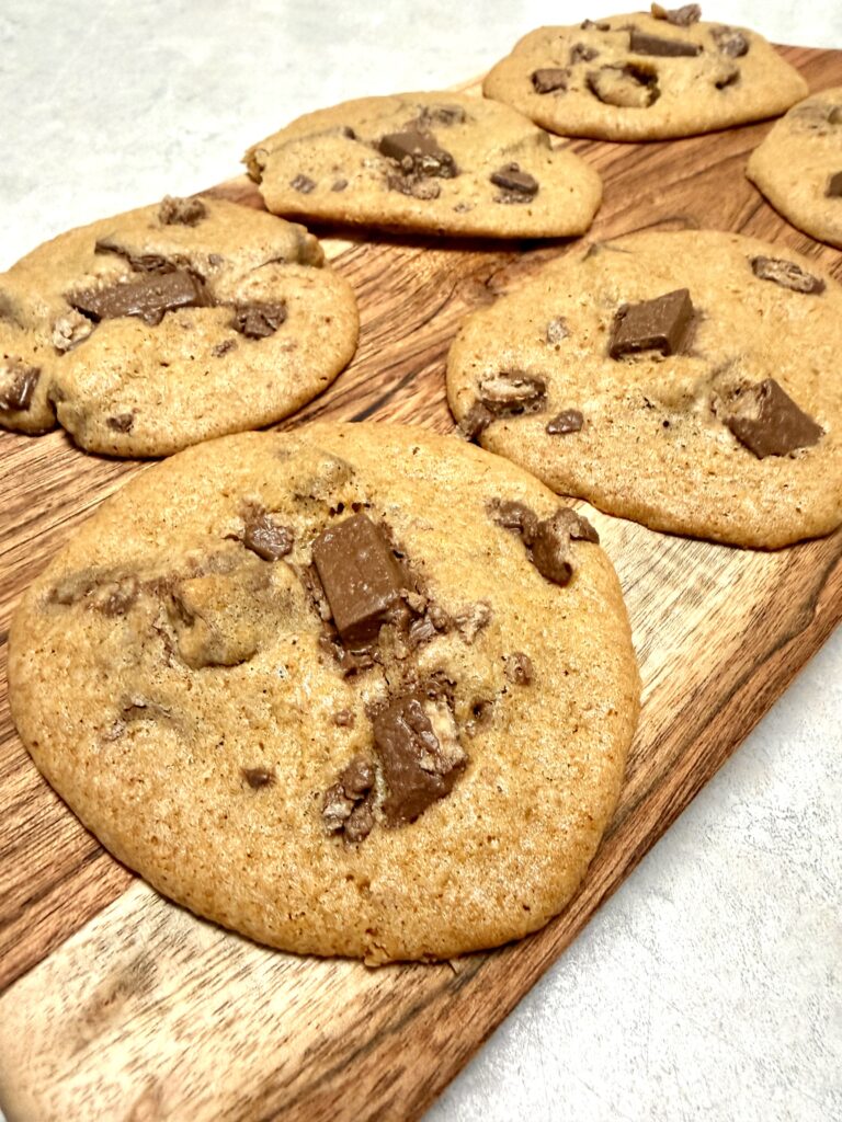 Kit Kat cookies on a wooden cutting board