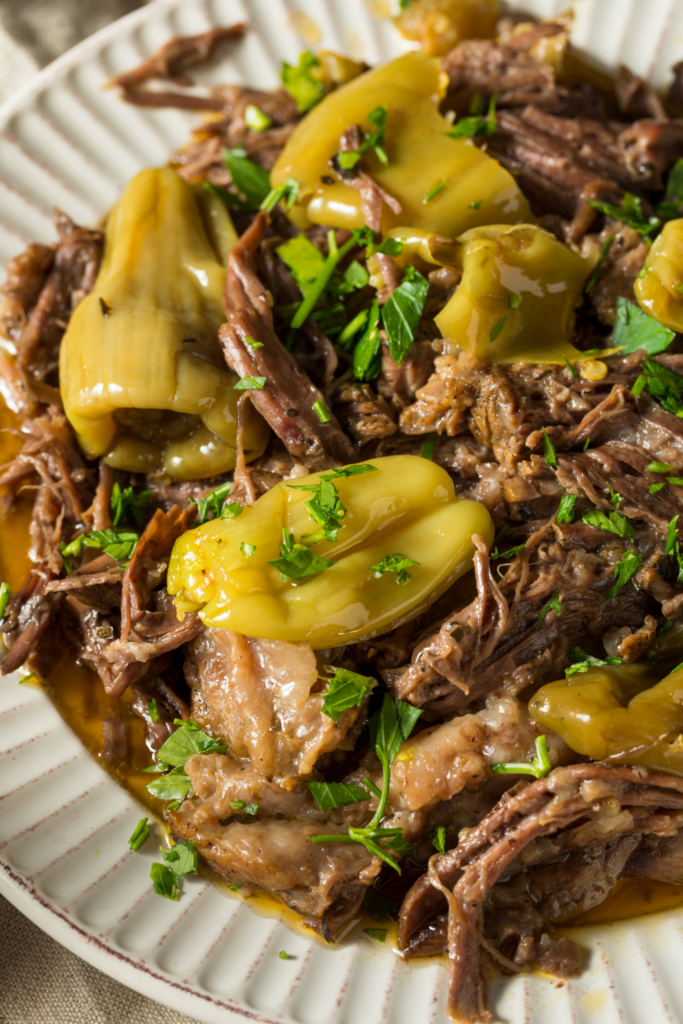 Picture of Mississippi pot roast on a white plate.