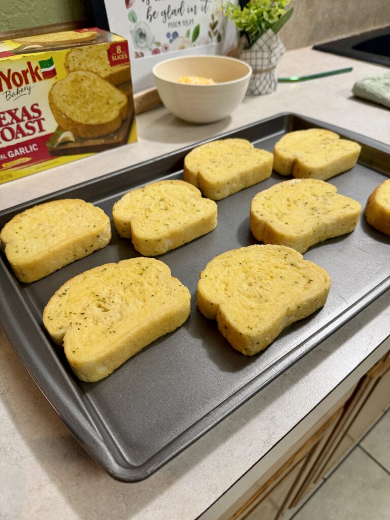 Texas garlic toast on a baking dish.