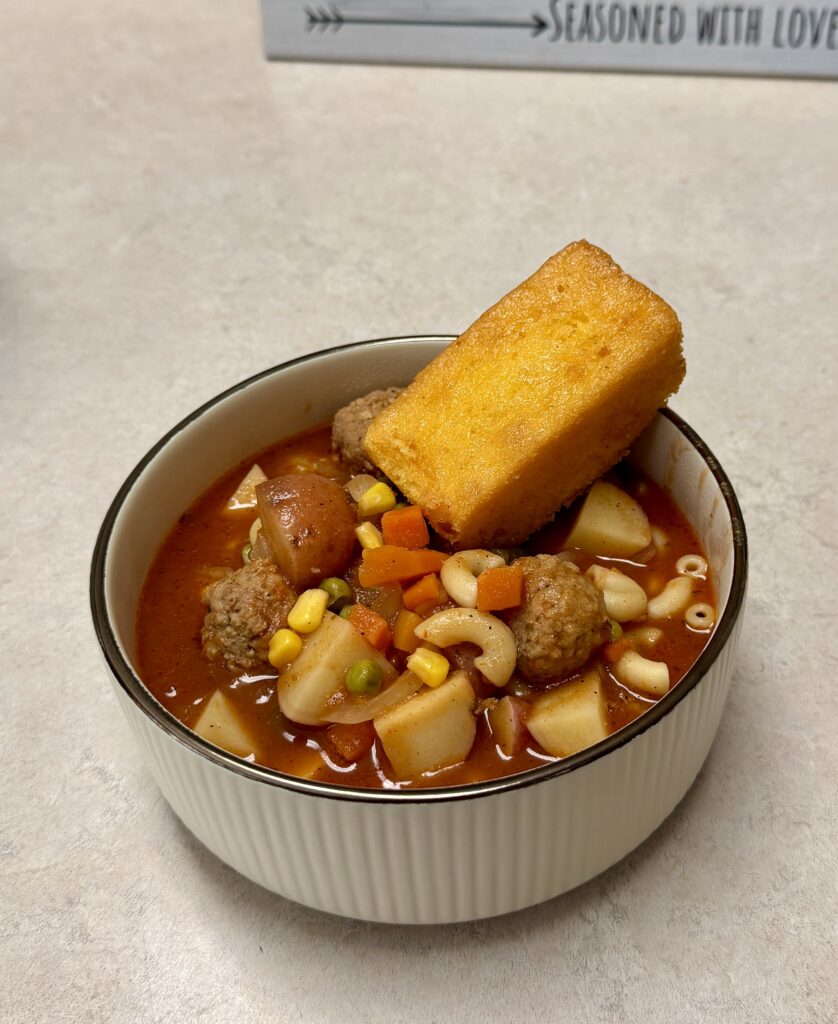 crockpot meatball stew in a bowl