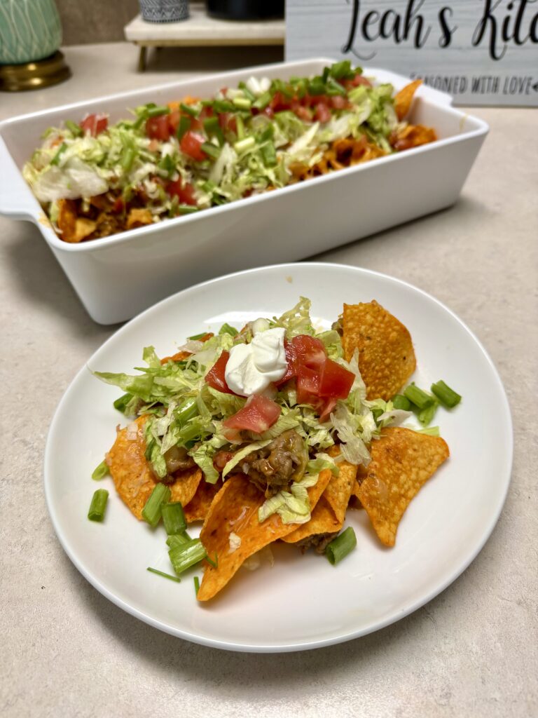 taco casserole on a white plate