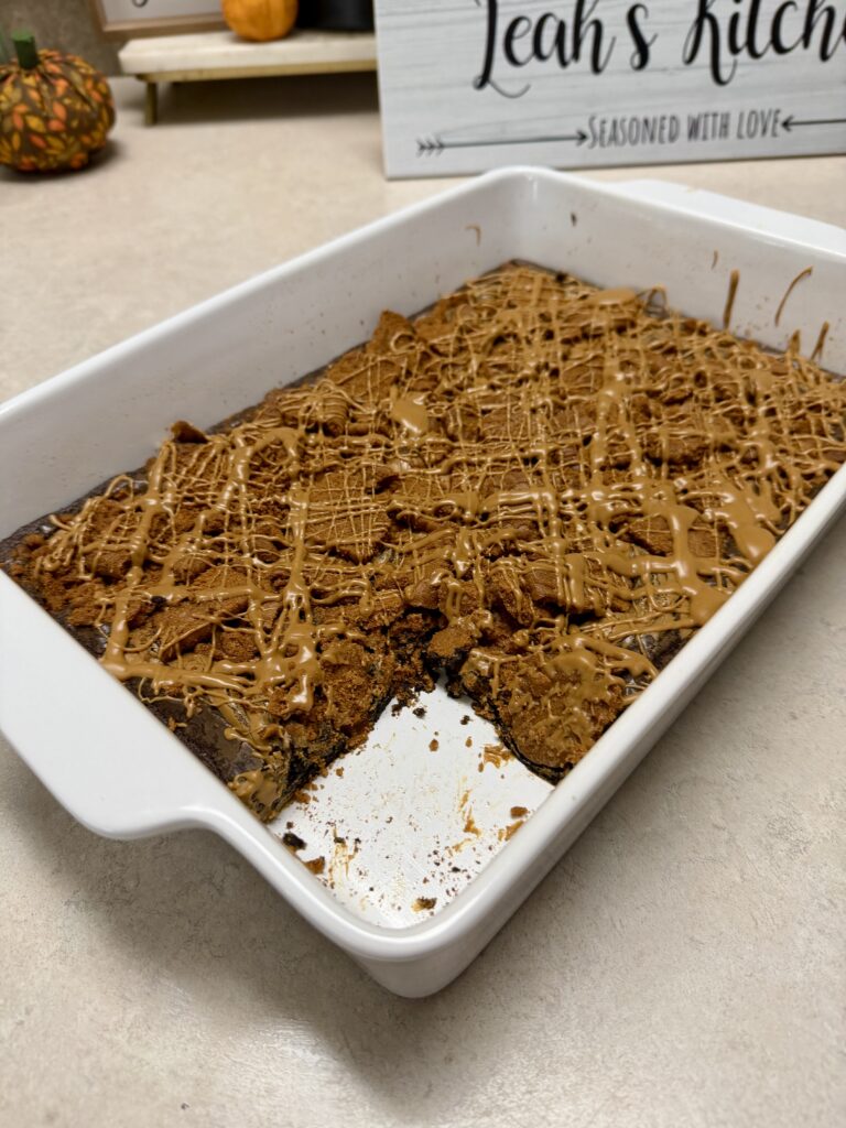 brownies in a white baking dish