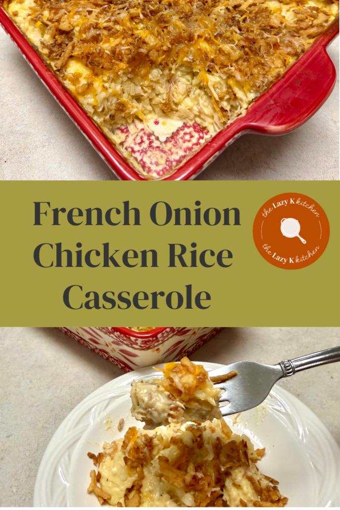 Pinterest pic of casserole on a white plate and a bite on a fork