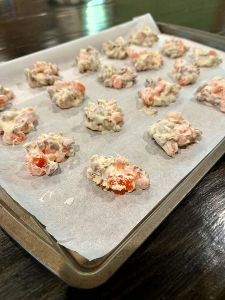 candied orange clusters on parchment paper