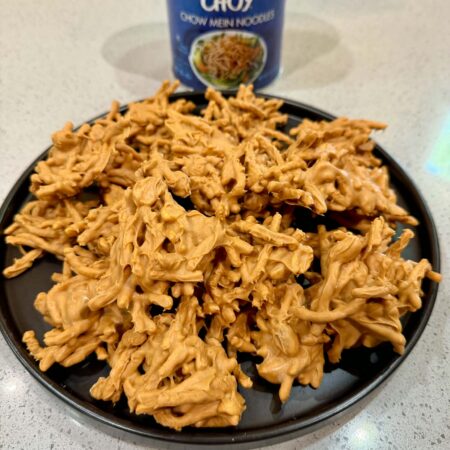 haystack cookies on a black plate