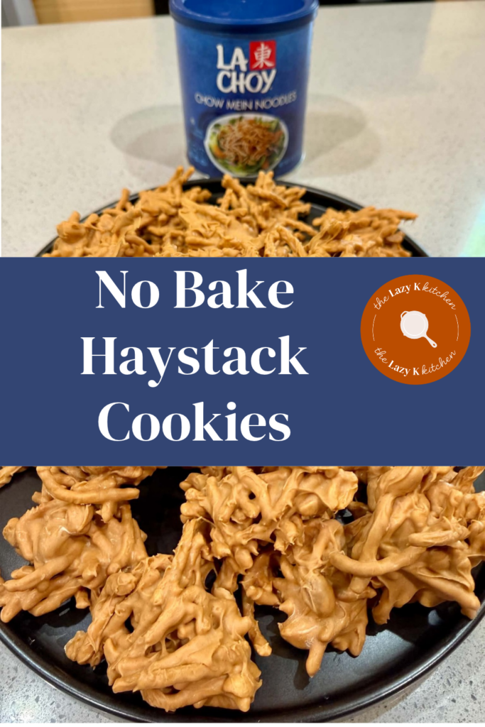 Pinterest pic of a plate no bake haystack cookies