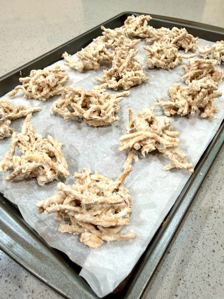 baking sheet of haystack clusters